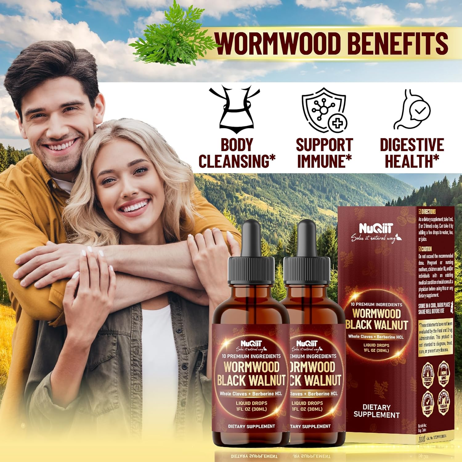 10In1 Wormwood Liquid Drops with Wormwood, Black Walnut, Whole Cloves, Berberine, Milk Thistle, Turmeric, Ginger, Milk Thistle and More - 2 Pack (60Ml Total) for 60Days. image number 5
