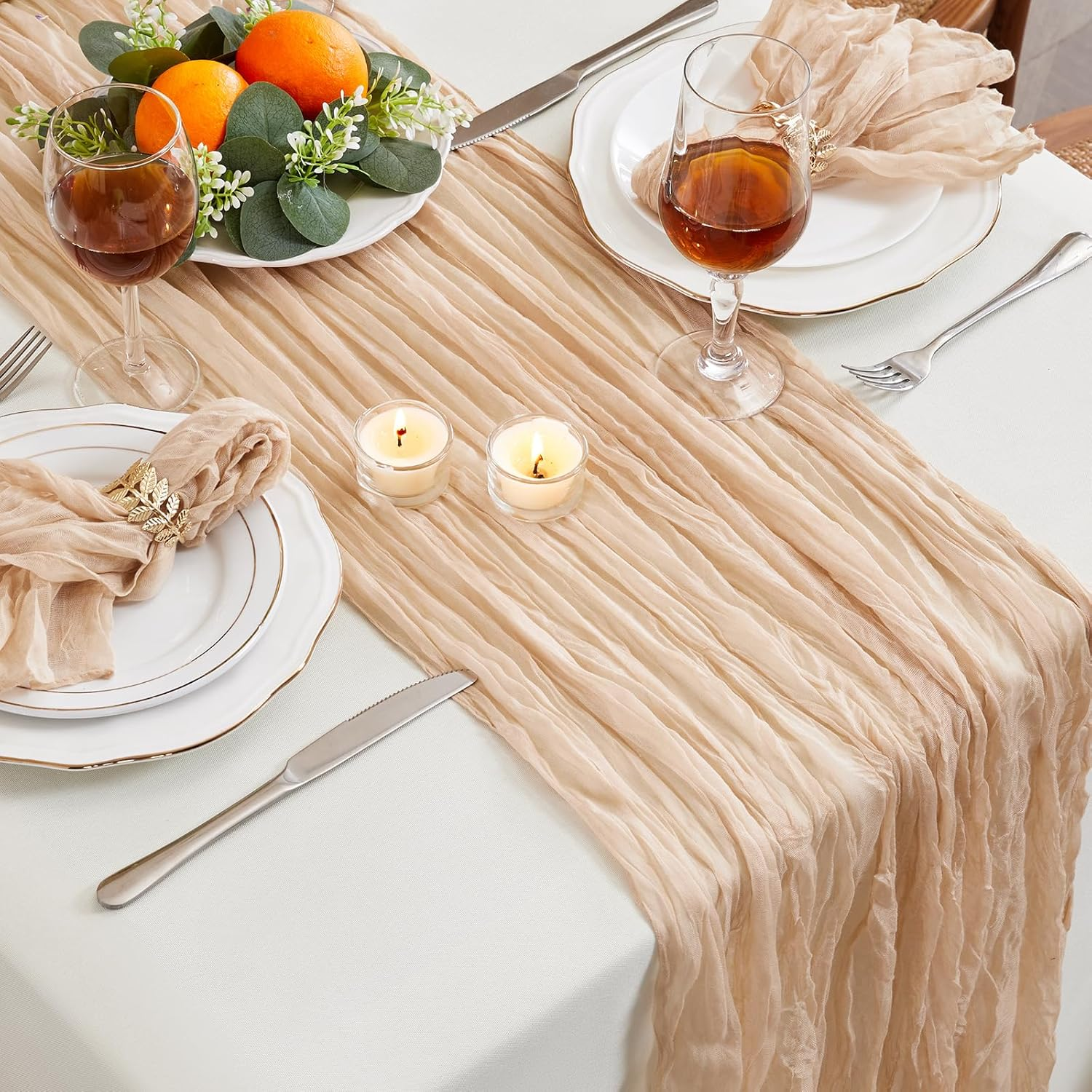 Dusty Pink Table Runner Cheesecloth 2 Pack 10FT Boho Gauze Table Runner 35X120 Inch Rustic Cheese Cloth for Wedding Valentines Party Romantic Table Decoration., Auzszq-90X300-20-2P