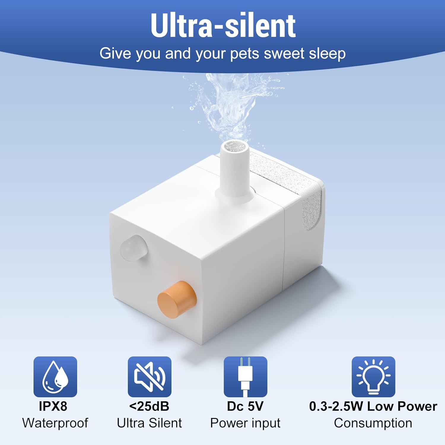 Petlipo Water Pump, Replacement Pump for Cat Water Fountain, Ultra Quiet, Wireless Auto Shut-Off for Cordless Cat Water Fountain, Dog Water Dispenser Indoor 3L/Min (DC 5V) image number 2