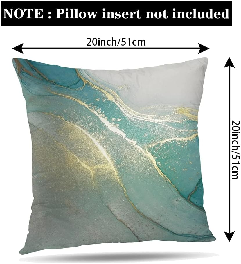 GALMAXS7 Marble Texture Turquoise and Gold Silver Decorative Throw Pillow Covers Luxury Abstract Fluid Art Ink Soft Velvet Pillow Case Square Cushion Covers for Couch Sofa 20 X 20 Inch Set of 4 image number 6