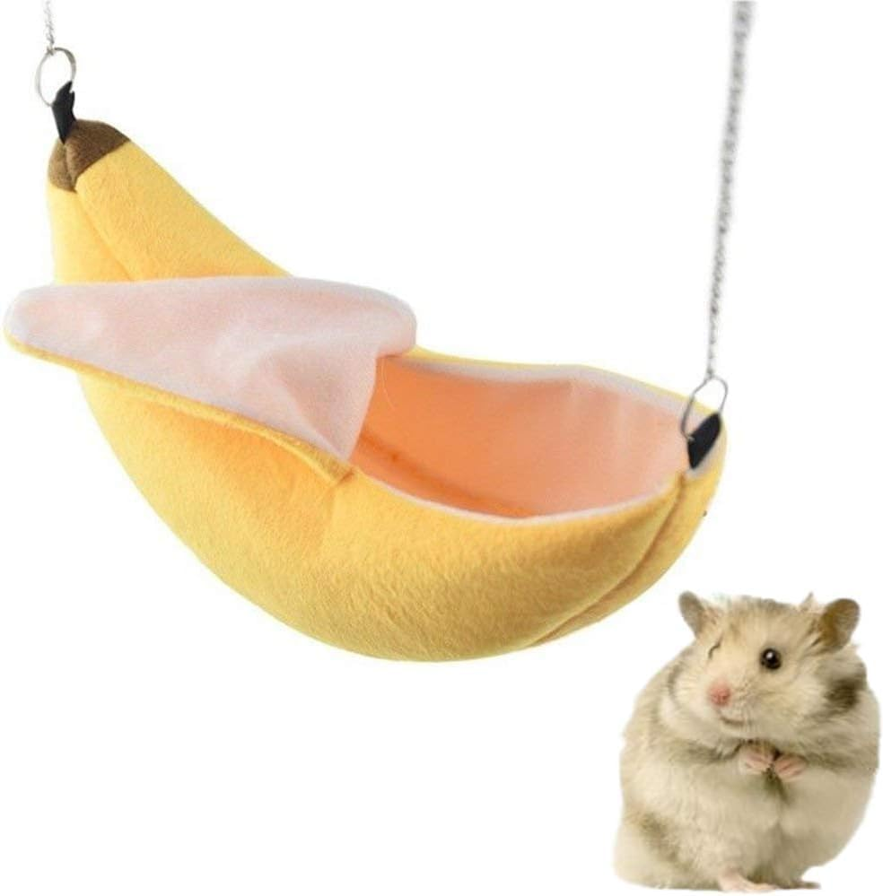 Banana Bed Hammock for Small Animal Warm, Cage for Hamster Small Bird Pet Hanging Swing Bed (Yellow, One Size) image number 4