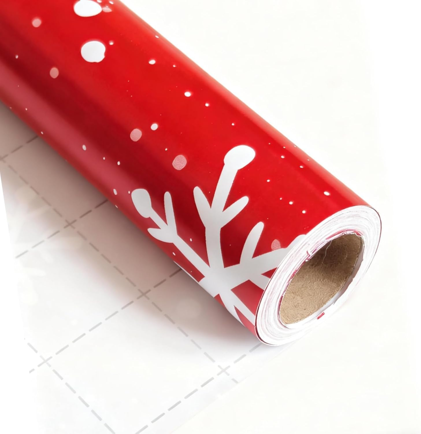 Christmas Wrapping Paper Roll- 17 Inch X 33 Feet Snowflake Design for Christmas,Winter,Holiday (Red + White)