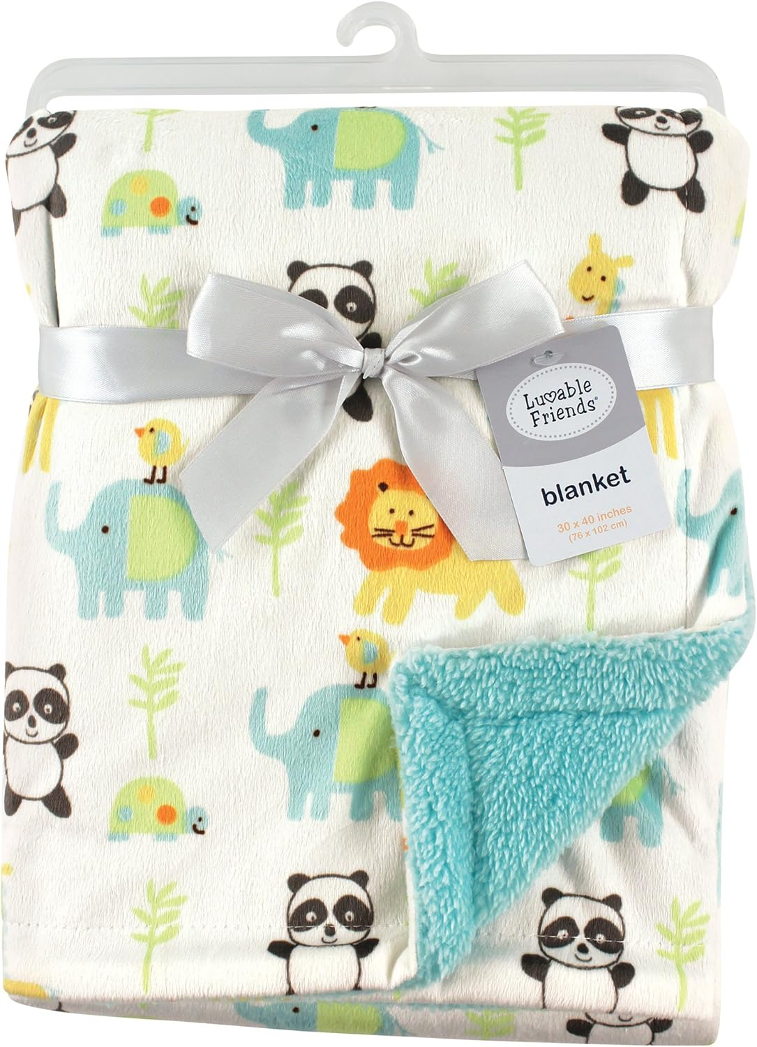 Luvable Friends Unisex Baby Plush Blanket with Sherpa Back, Neutral Animals, One Size image number 3