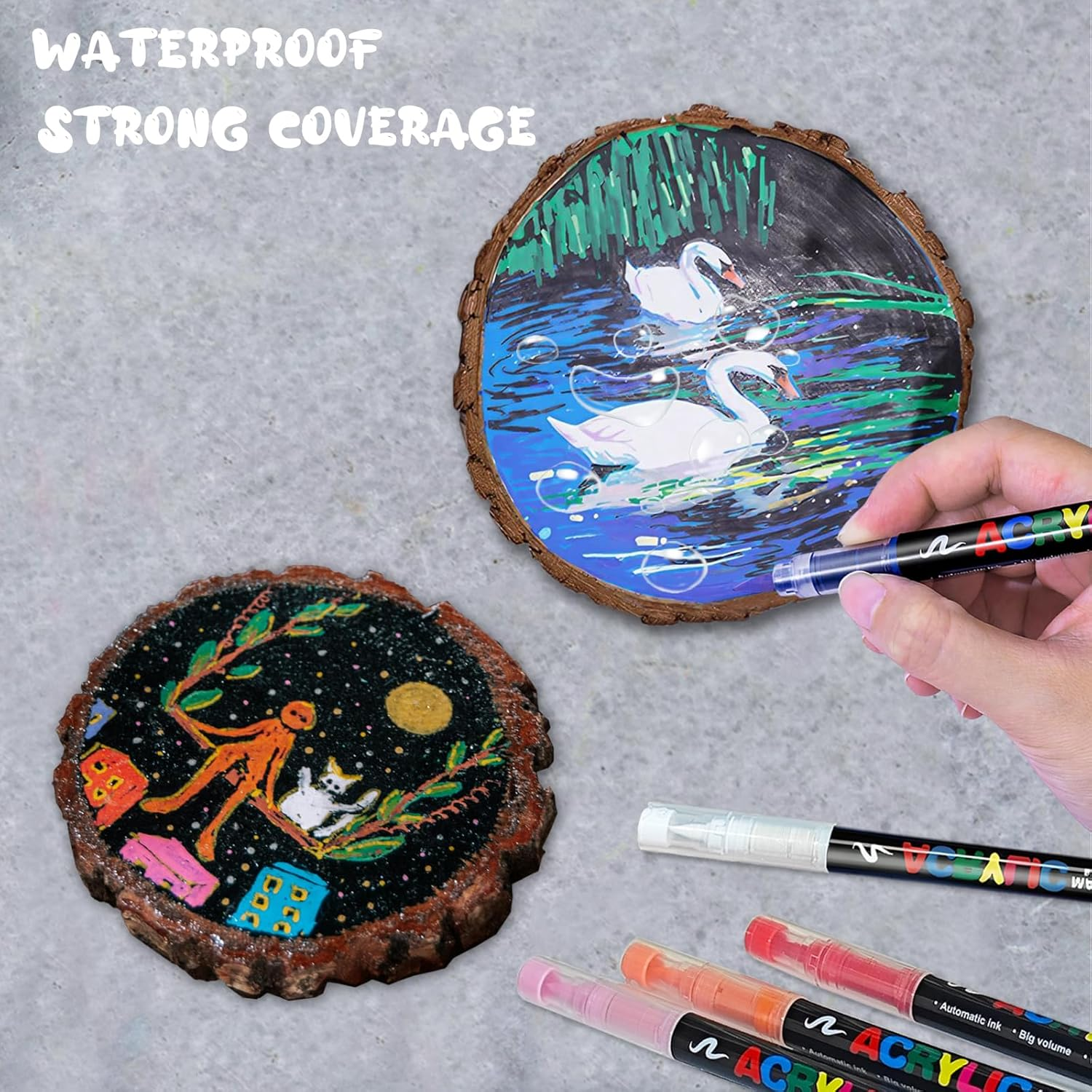 72 Colors Acrylic Paint Pens - Soft Brush Tip Acrylic Markers, Quick-Drying Waterproof Acrylic Paint Markers for Canvas, Wood, Metal, Ceramic, Stone, Egg, Rock Painting and DIY Art Crafting image number 6