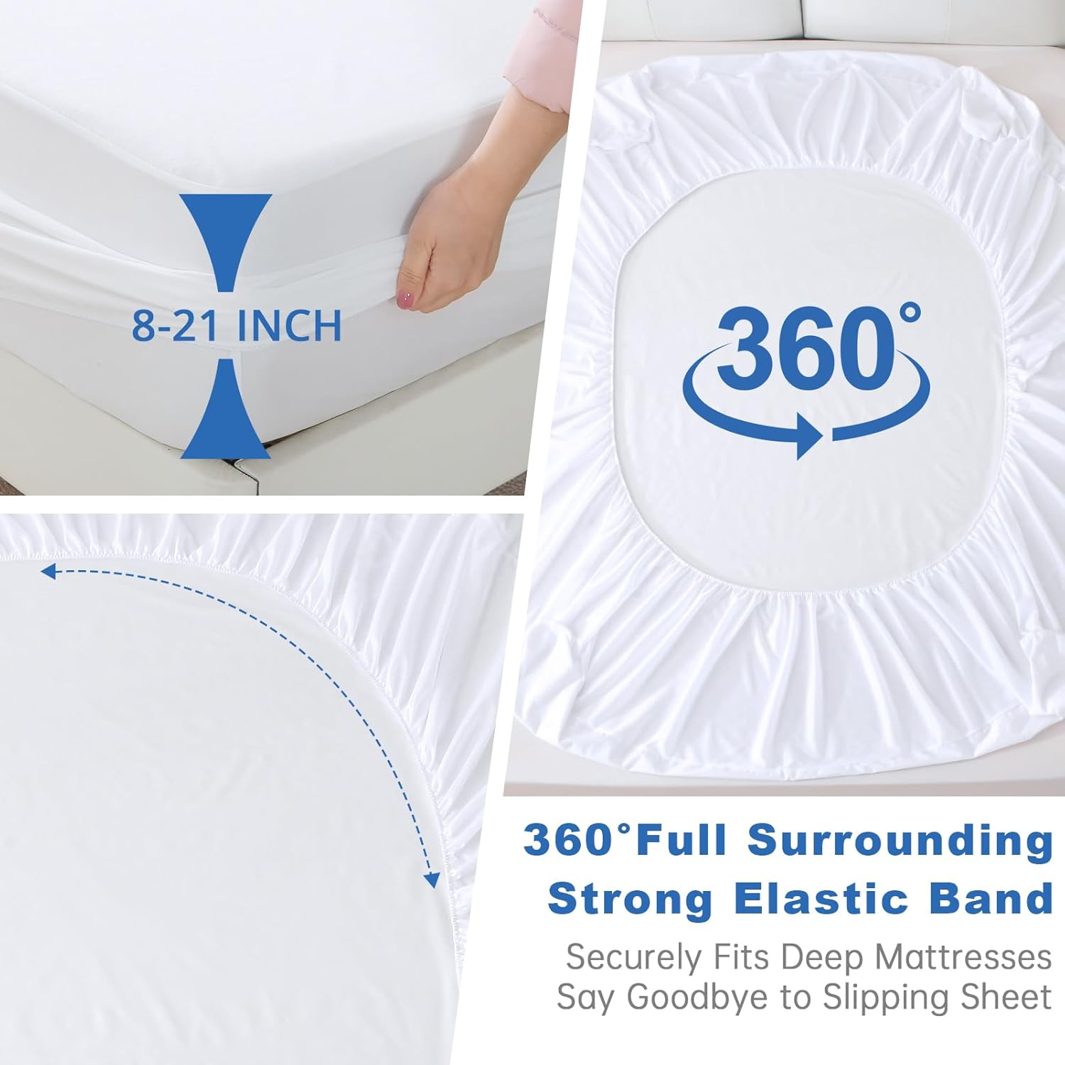 100% Waterproof Mattress Protector, YUGYVOB Soft Breathable Mattress Protector King, Premium Terry Fitted Sheet King with Deep Pocket image number 1