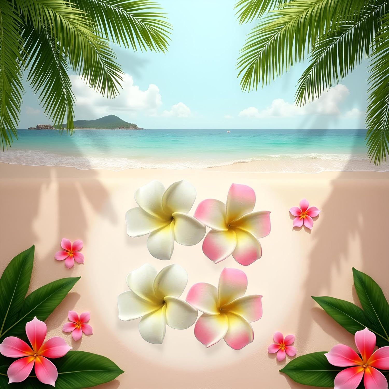 Pack of 4 7 Cm White and Pink Hawaiian Frangipani Plumeria Foam Head Flower Party Beach Hair Clip Hair Clips image number 6