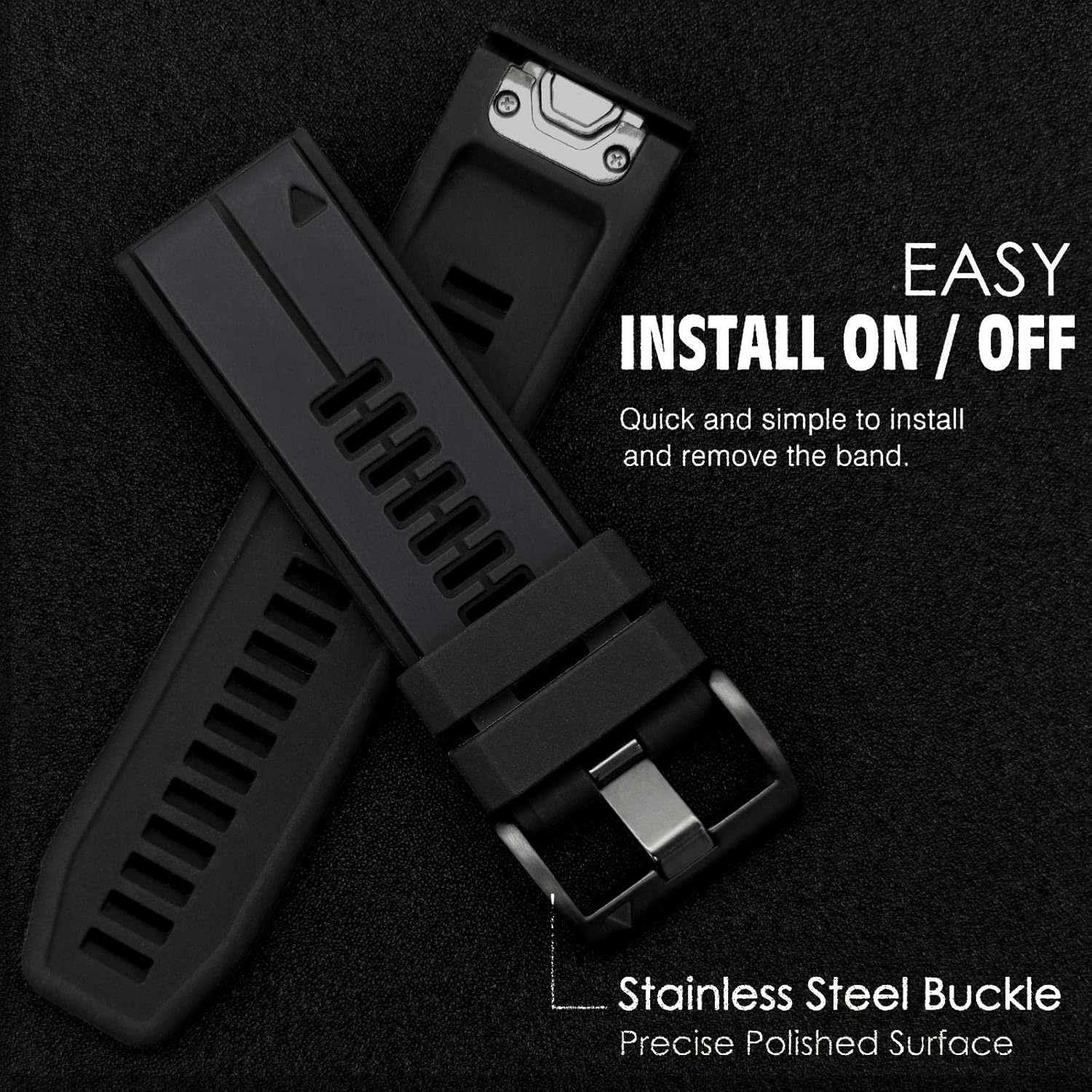 Abanen Quick Fit Silicone Watch Bands for Garmin Fenix 8 51Mm / Fenix 7X / Fenix 6X / Fenix 5X / Instinct 2X,Soft Sport Bicolor Waterproof Wristband Strap for Epix Pro 51Mm,Tactix 7 Pro - Grey-Black image number 6