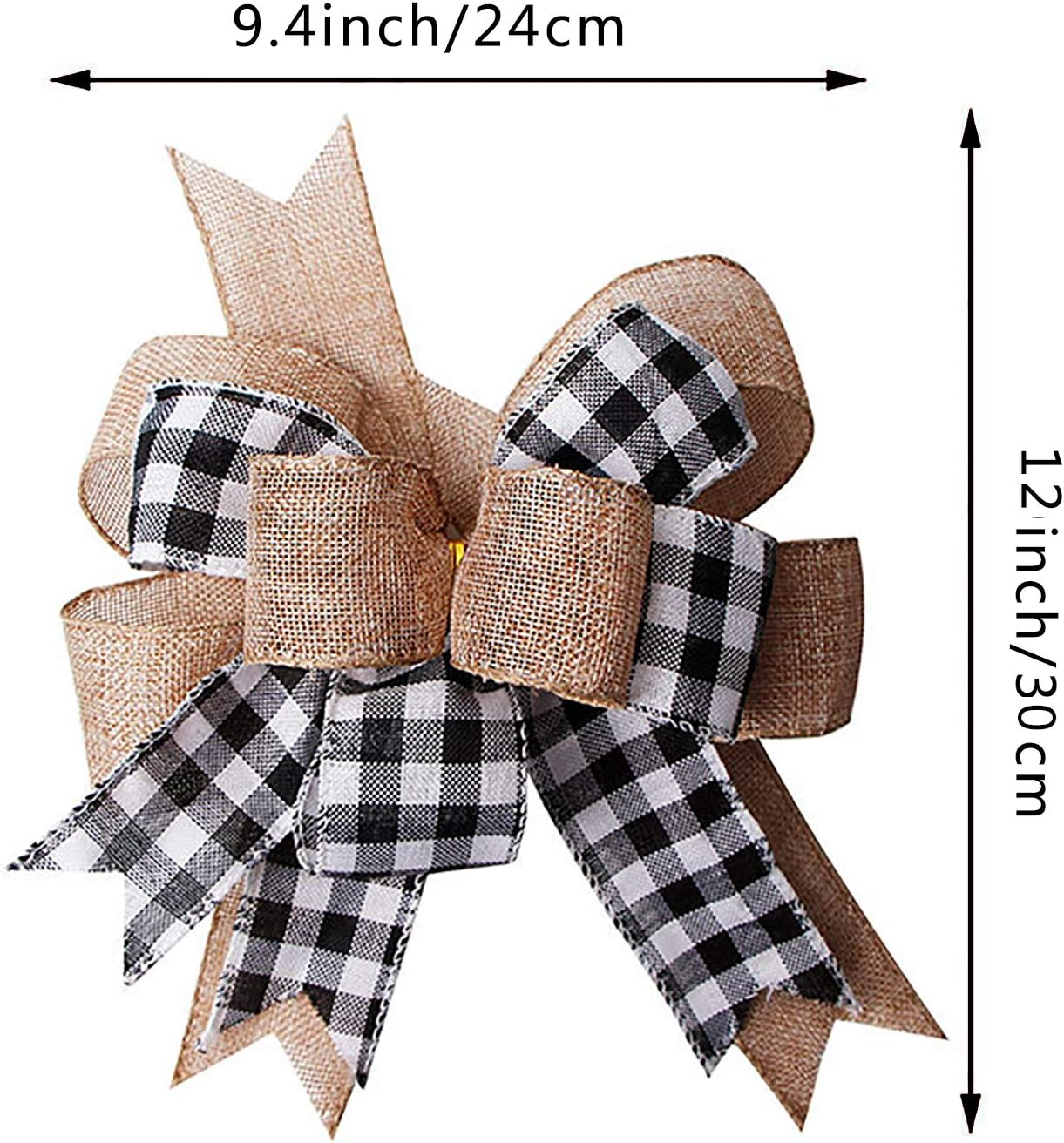 Black White Plaid Gift Bows Burlap Wreaths Bows Christmas Tree Topper for Wedding Holiday Birthday Party Decoration 12" X 9.4" image number 4