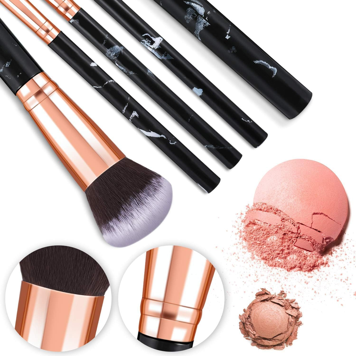 Makeup Brushes 10Pcs Marble Makeup Brush Set Professional Premium Powder Foundation Blush Blending Eyeshadow Brushes Sets - Black image number 2
