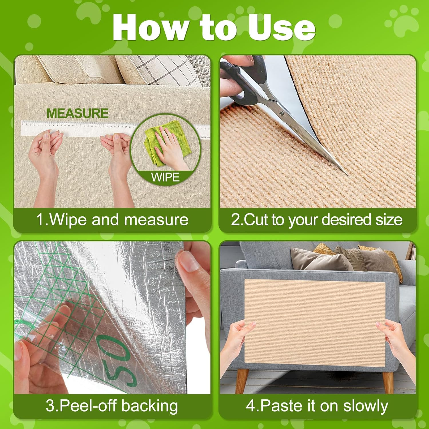 ENONCI Cat Scratching Mat, Self-Adhesive Cat Scratch Protection for Sofa Carpet, Anti-Scratch Furniture Protection, Reusable Couch Protection for Pets image number 4