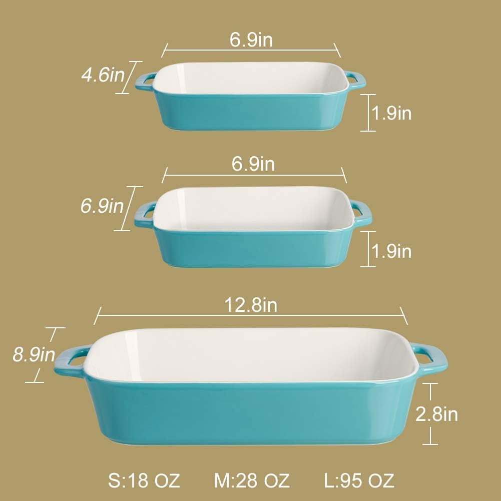 Sweejar Ceramic Bakeware Set, Rectangular Baking Dish for Cooking, Kitchen, Cake Dinner, Banquet and Daily Use, 12.5 X 8.9 Inches Porcelain Baking Pans (White)