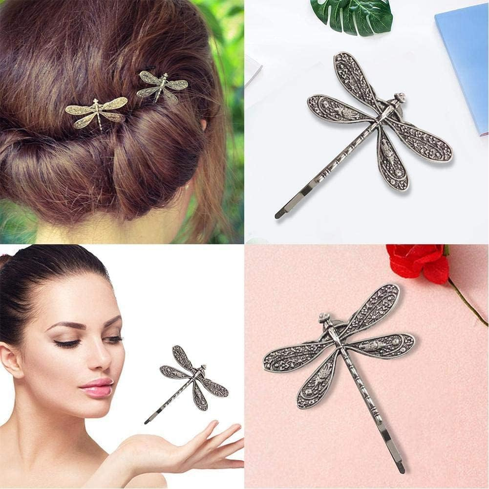 2 Pcs Silver Dragonfly Hair Clip, Pins Hairpins French Barrette Bridal Headdress Wedding Retro Antique Silver Hair Styling Pins,Hair Accessories image number 1