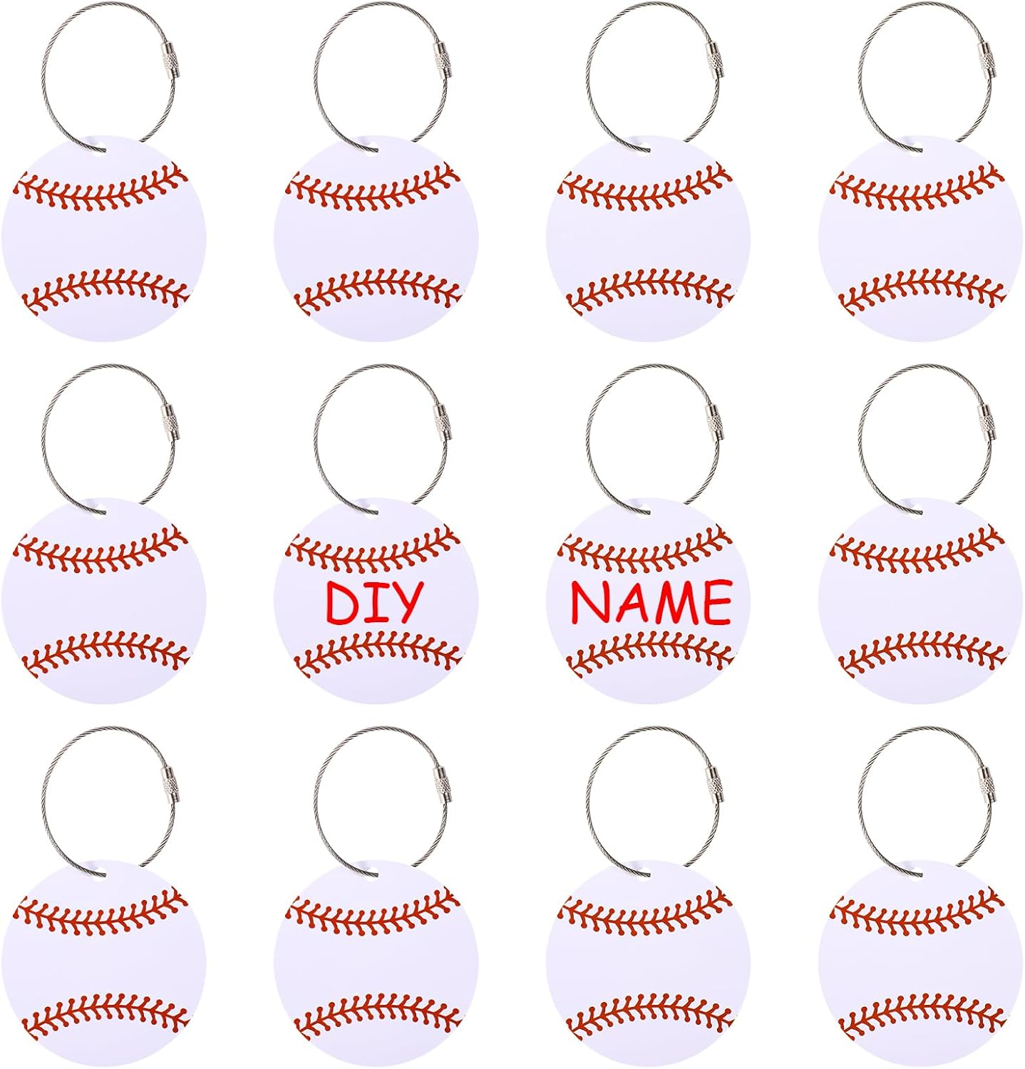 Lyreh 12Pcs Baseball Luggage Tags, 2.76In PVC Name ID Card with Metal Ring Baseball Keychain Personalize Travel Bag Labels for Women Men Suitcases Backpack Sport Team Favors image number 3