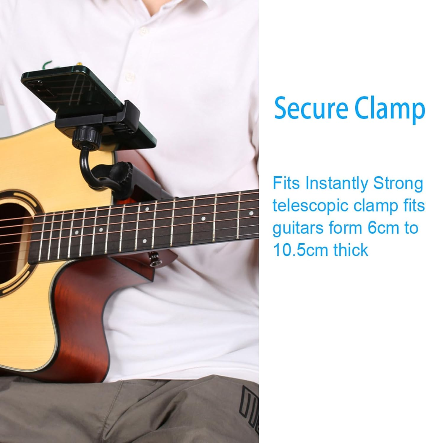 POENVFPO Guitar Phone Holder, Adjustable & Rotatable, Suitable for Smart Phones & Necks of Stringed Instruments, Black image number 2