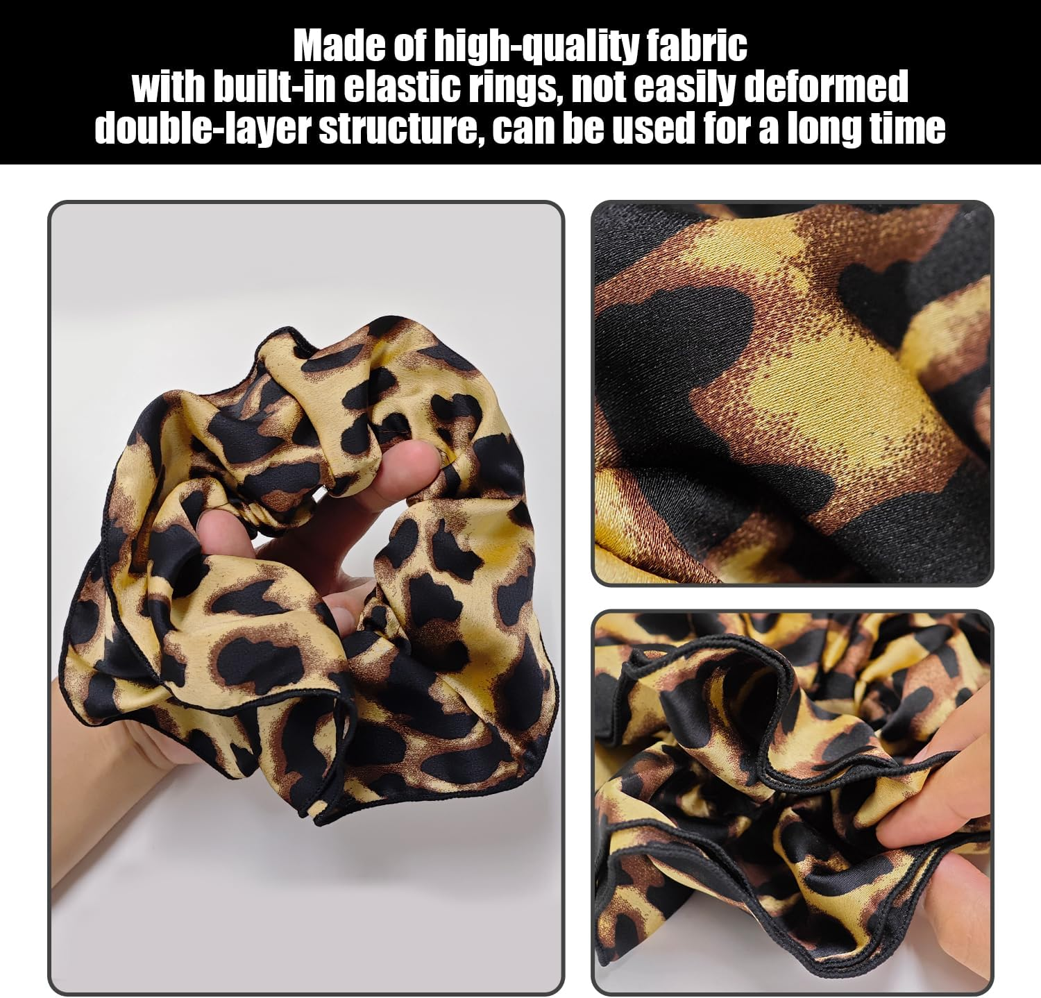 3 Pieces Leopard Print Large Intestinal Hair Ring, Retro and Fashionable, High Ponytail Stretch Elastic Band, Elees Temperament, Women'S Hair Accessories, Fixed Ponytail Decoration. image number 3