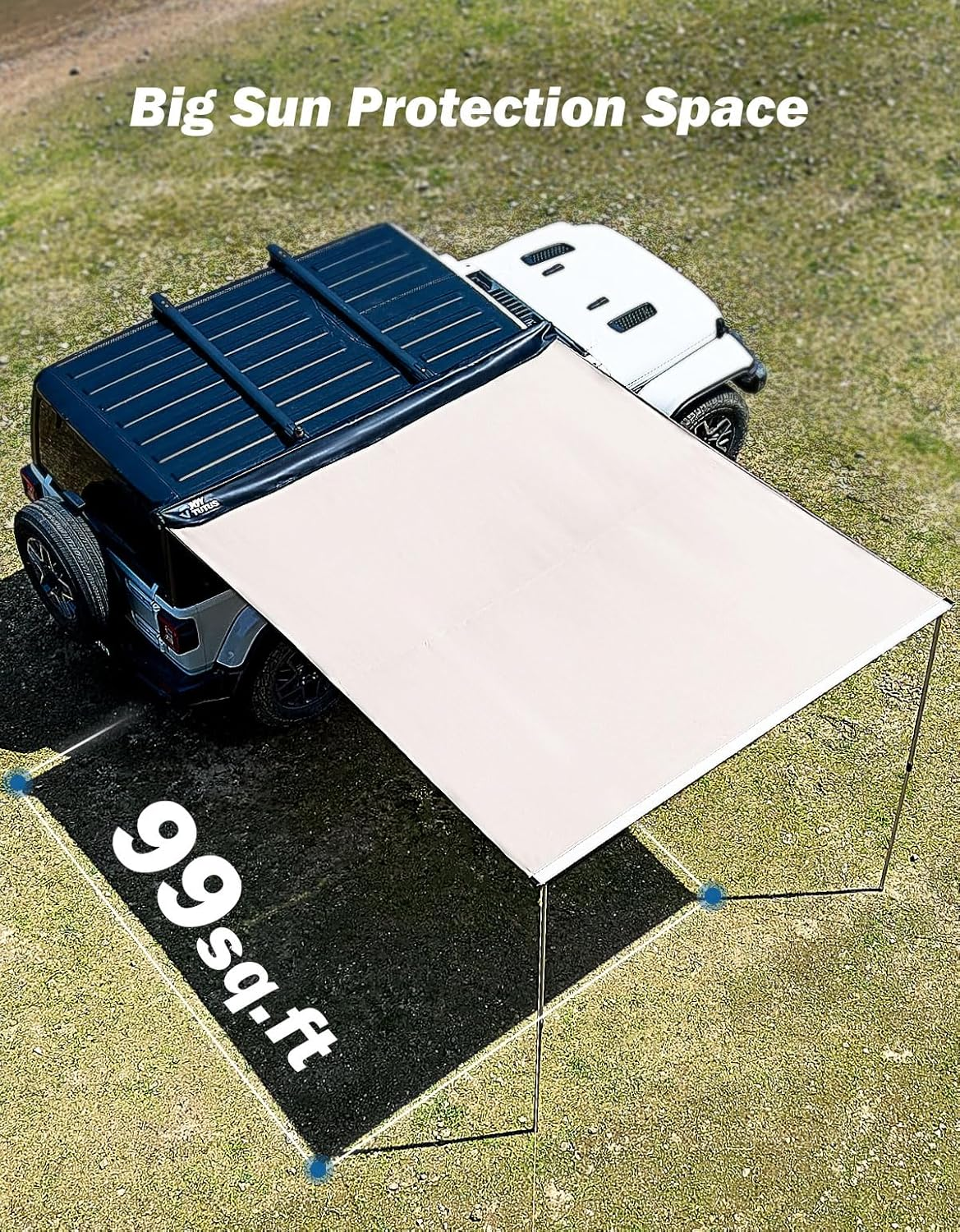 JOYTUTUS Car Side Awning 2.5X3M Roof Rack Pull-Out Sun Shade UV50+, Weatherproof 4X4 Side Awning for Camping, Car Sunshade with Adjustable Hardware, Quick Set-Up, Suv/Truck/Van/Jeep