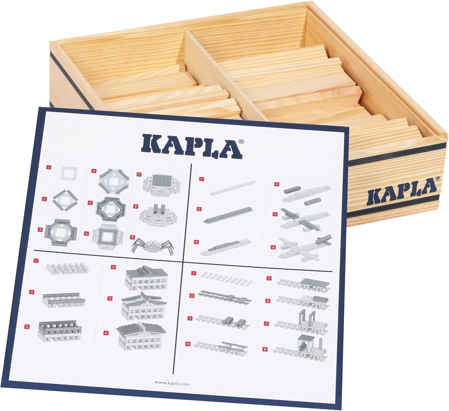 KAPLA 100 Blocks Natural Unfinished Wood Pine Planks with Storage Bin and Guide Book image number 4