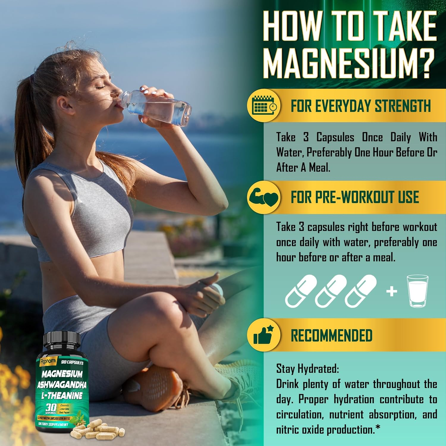 Magnesium Glycinate & Ashwagandha Supplements | Blended with L-Theanine, Chamomile, Lemon Balm, and Black Pepper | 90 Count image number 2