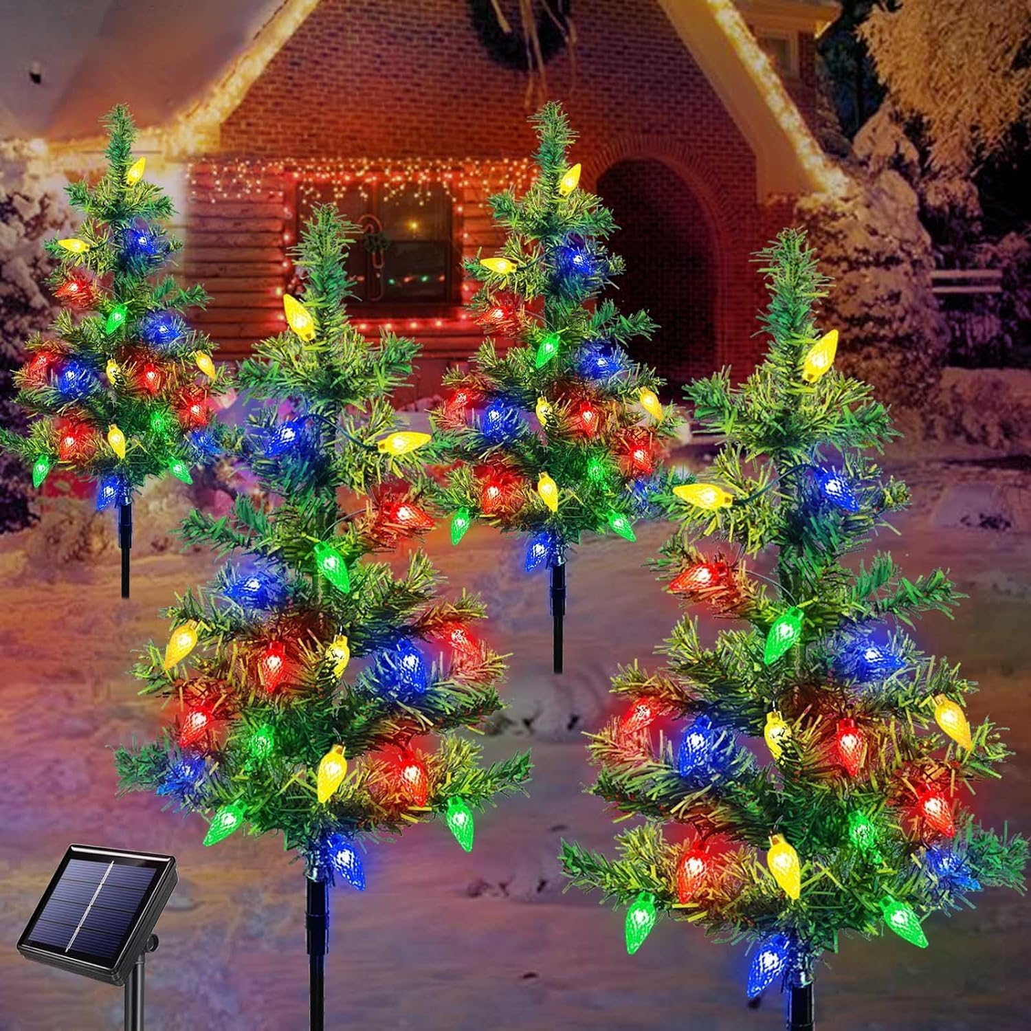 4-Packs Solar Christmas Tree Pathway Lights Outdoor Decorations Waterproof IP65, 8 Modes Garden Stake Lights for Yard and Outside image number 5
