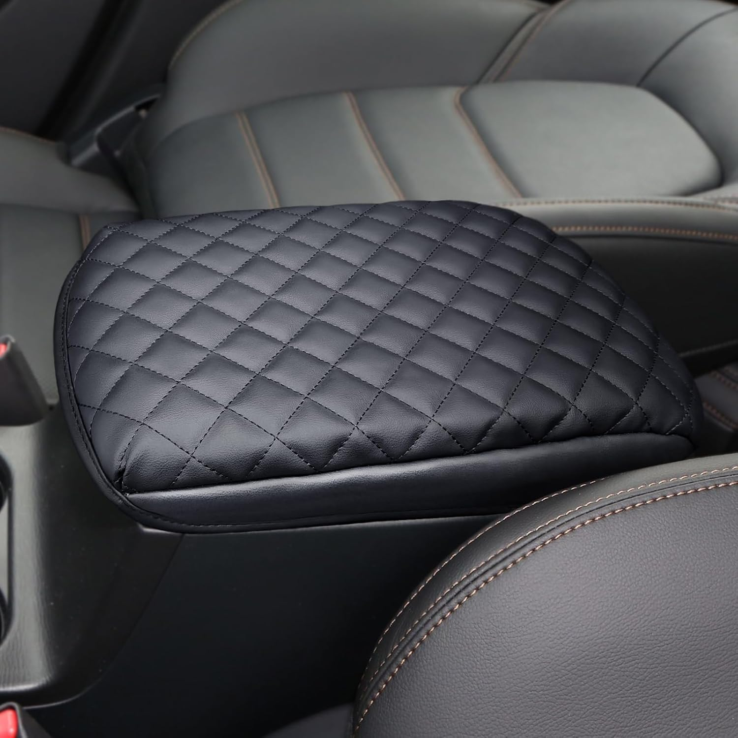 Auprite Center Console Cover for Mazda CX5 2018-2023 2024, Auto Center Console Cover Pad PU Leather Car Armrest Seat Box Cover Protector for Mazda CX5 Accessories (Black with Cushion Flat)