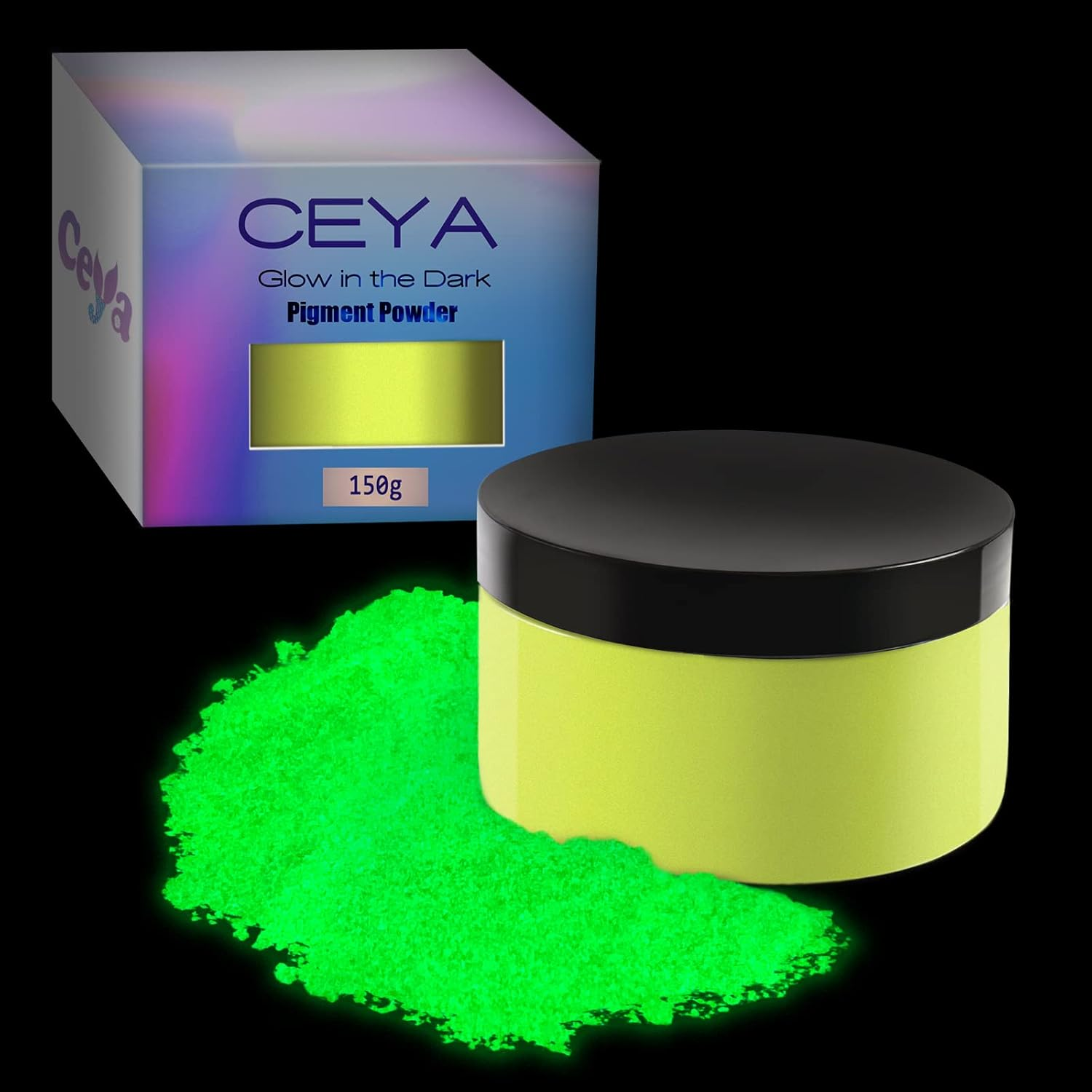Ceya Fluorescent Yellow Glow Powder, 5.3Oz/150G Glow in the Dark Pigment, Luminous Resin Color for Epoxy Resin Slime, Nail Art, Party DIY Crafts - Blue image number 7