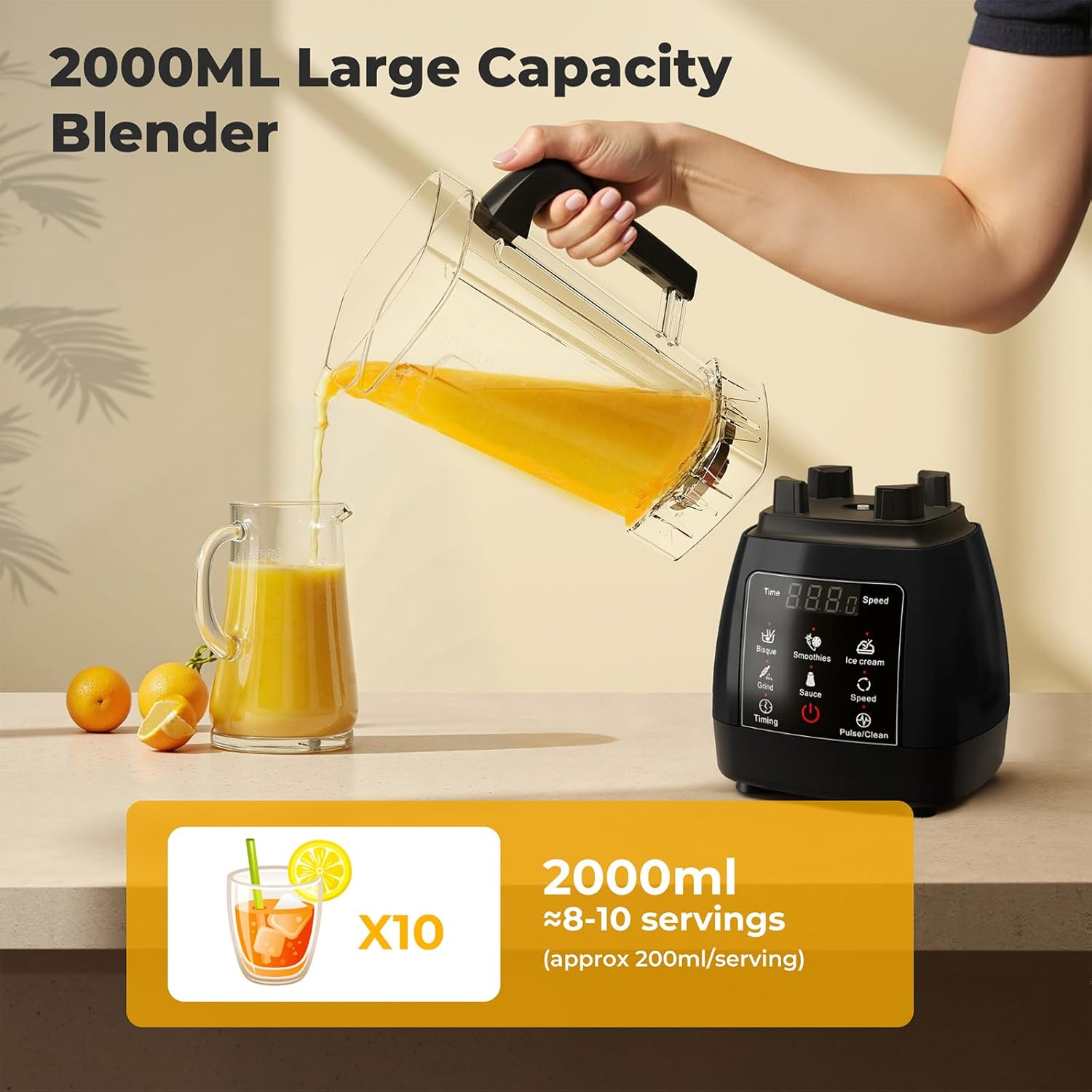 Spector 2L High Speed Commercial Blender, Mixer Food Processor, Juicer Smoothie with Timer, Ice Breaker, Ice Crush, 5 Modes, 10 Speeds, 1600W Power Motor, Blend, Chop, Grind & Pur&eacute;e, Black - Red image number 7