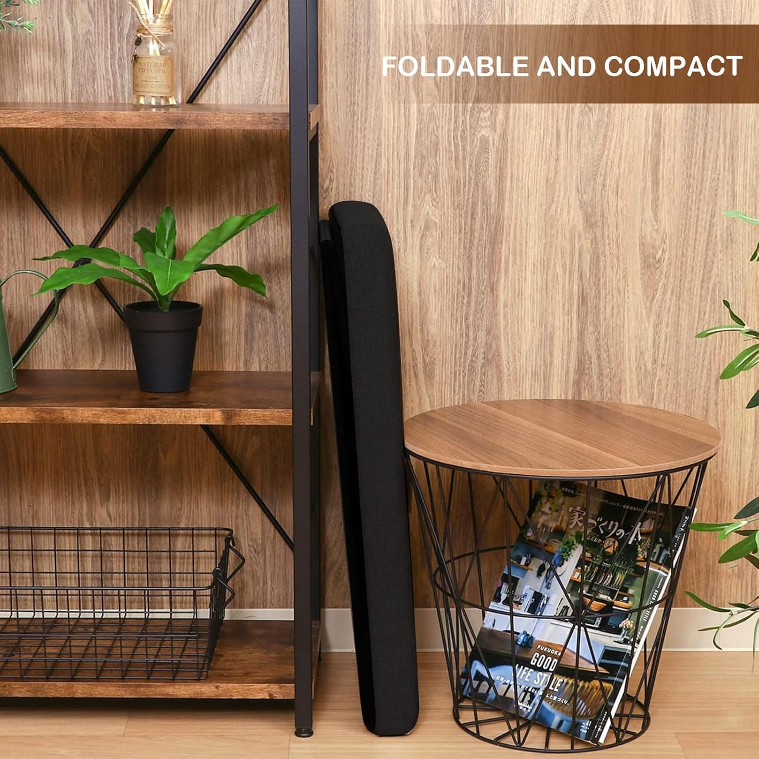 Okam Storage Ottoman-Foldable Ottoman Storage-Collapsible Stool Bench - Storage Organiser Case with Cushioned Seat - Use as Blanket Box, Foot Stool Ottaman, Pillow, Toys, Clothes Ottman Cube - Black image number 2