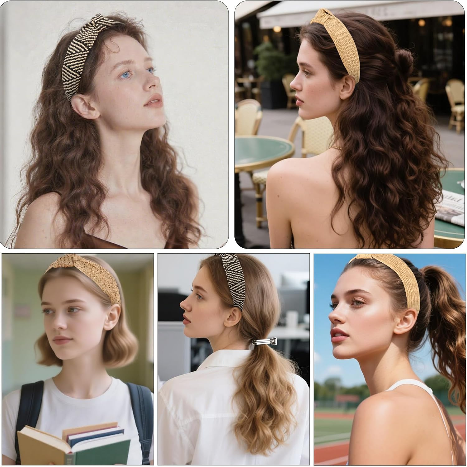 Srotmirw Women'S Summer Headband, Pack of 3, Braided Headband in Brown Series or Black Stripes for Women and Girls