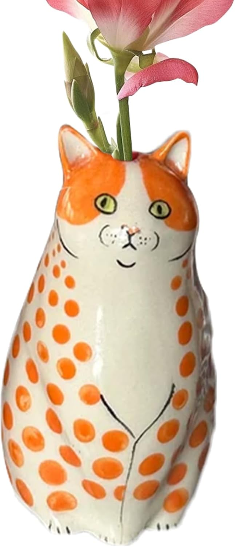 Polka Dot Cat Vase | Resin Cat Flower Bud Vase - Tiny Animal Vases for Cat Lovers, Home Decorations for Bookshelf, Table Decoration