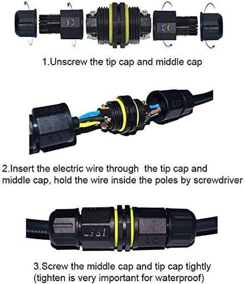 Youngpower Waterproof Junction Box Connector Outdoor Straight 2Pole /Way 2 Pin/3 Pin/4 Pin IP68 External Junction Box Cable Connector Sleeve &empty;4.5-9.5Mm Black (2Pack of 2-Pin) image number 5