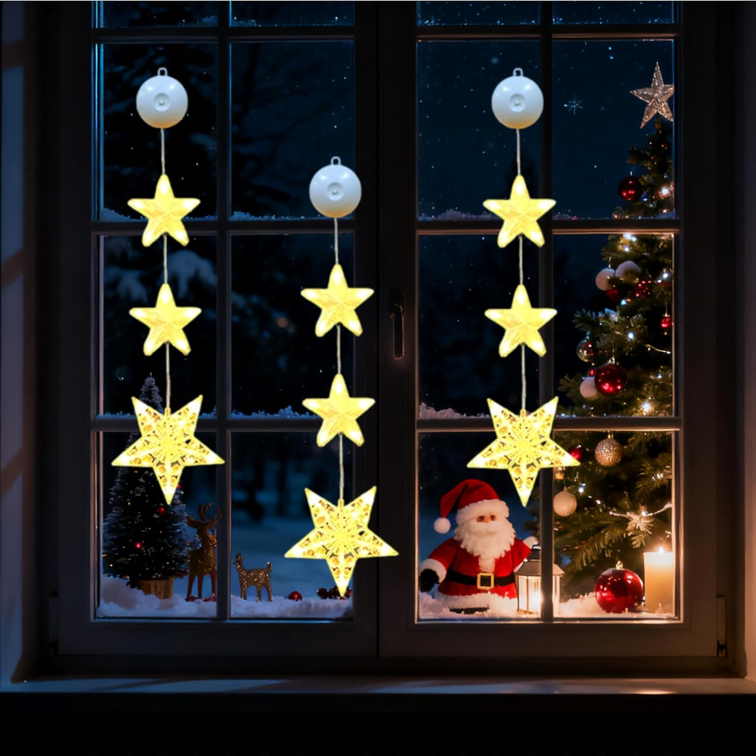 LED Star Christmas Lights, Pack of 3 LED Christmas Decoration Indoor with Timer, 4 Modes, Christmas Decoration Window Illuminated with Suction Cups, Christmas Star Window Fairy Lights for Christmas