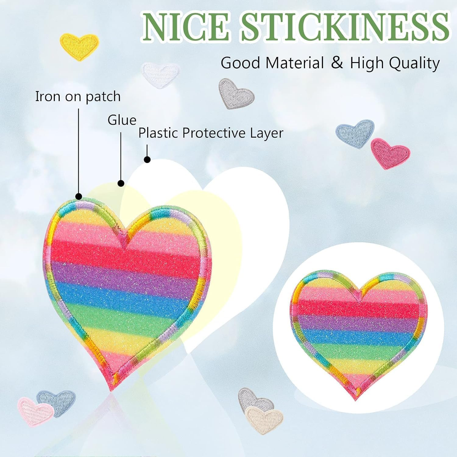 25 Pieces Rainbow Mermaid Heart Iron on Patches Kids Iron on Knee Patches Sew on Embroidered Colorful Heart Appliques Mixed Heart Patches for DIY Jeans Clothes Jackets Backpack Decoration Handicrafts image number 1