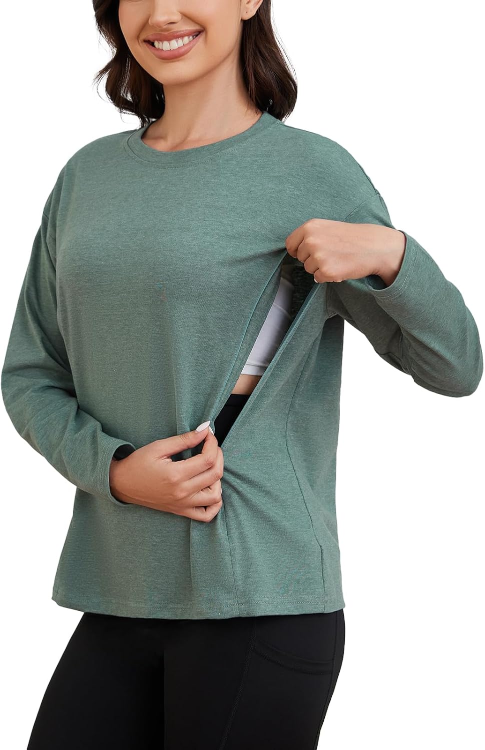 Ecavus Women&rsquo;S Zip Maternity Nursing Tops for Breastfeeding Long Sleeves Casual Nursing Shirts Pregnancy Mama Clothes