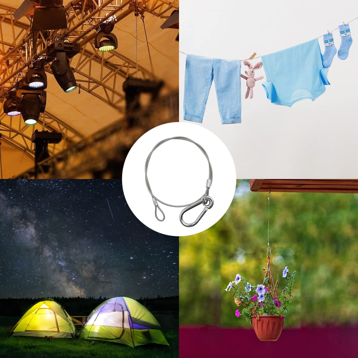 Stage Lighting Safety Cables,Yucool 6Pcs 20Inch/50Cm Stainless Steel Stage Light Safety Cables Stainless Steel Safety Rope for DJ Stage Lighting Par Light Moving Head Light image number 2