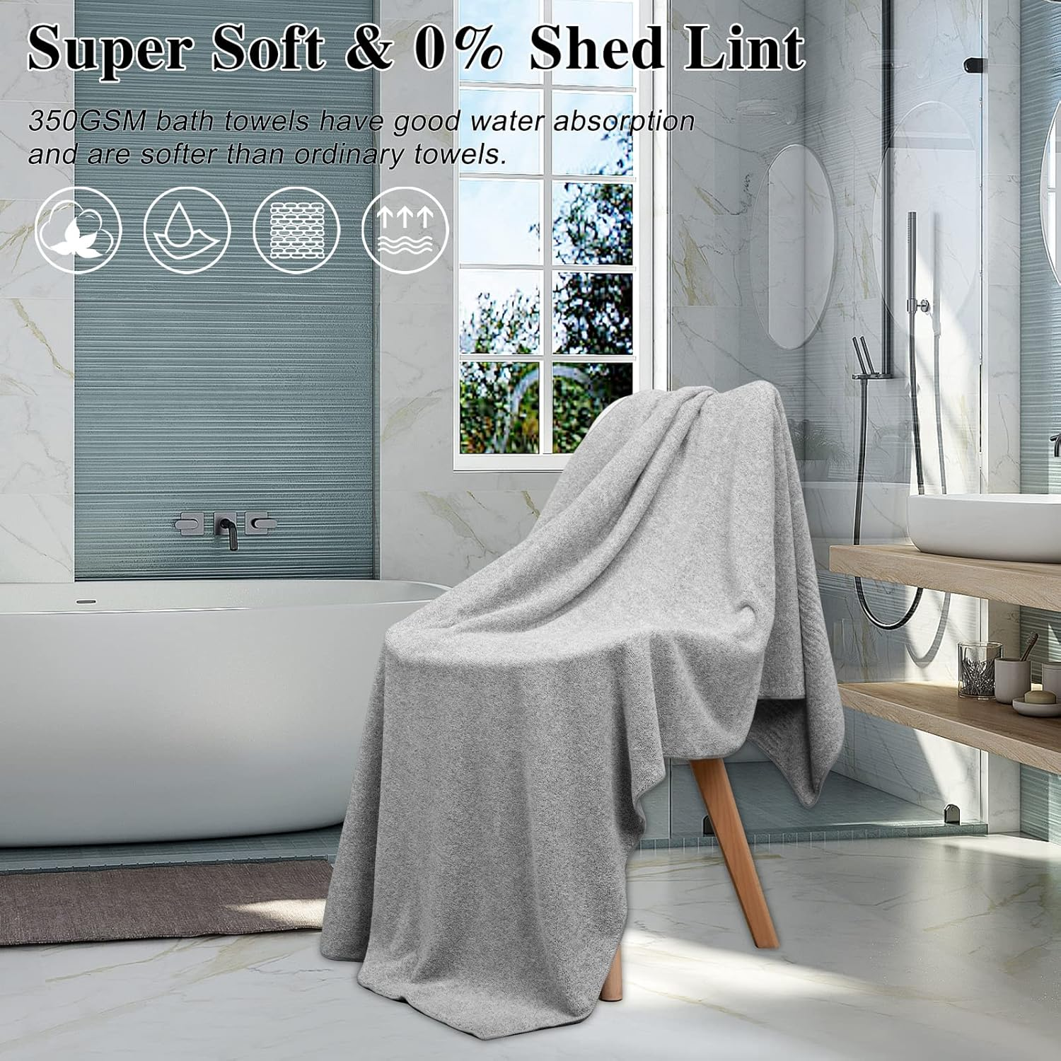 SEISSO Bath Towels Set of 4, 88&times;160 CM Bath Sheet Super Absorbent & Lightweight Quick Drying Oversized Bath Towel for Beach, Travel, Gym, Sauna, Camp, Pool (Grey) - Grey image number 2