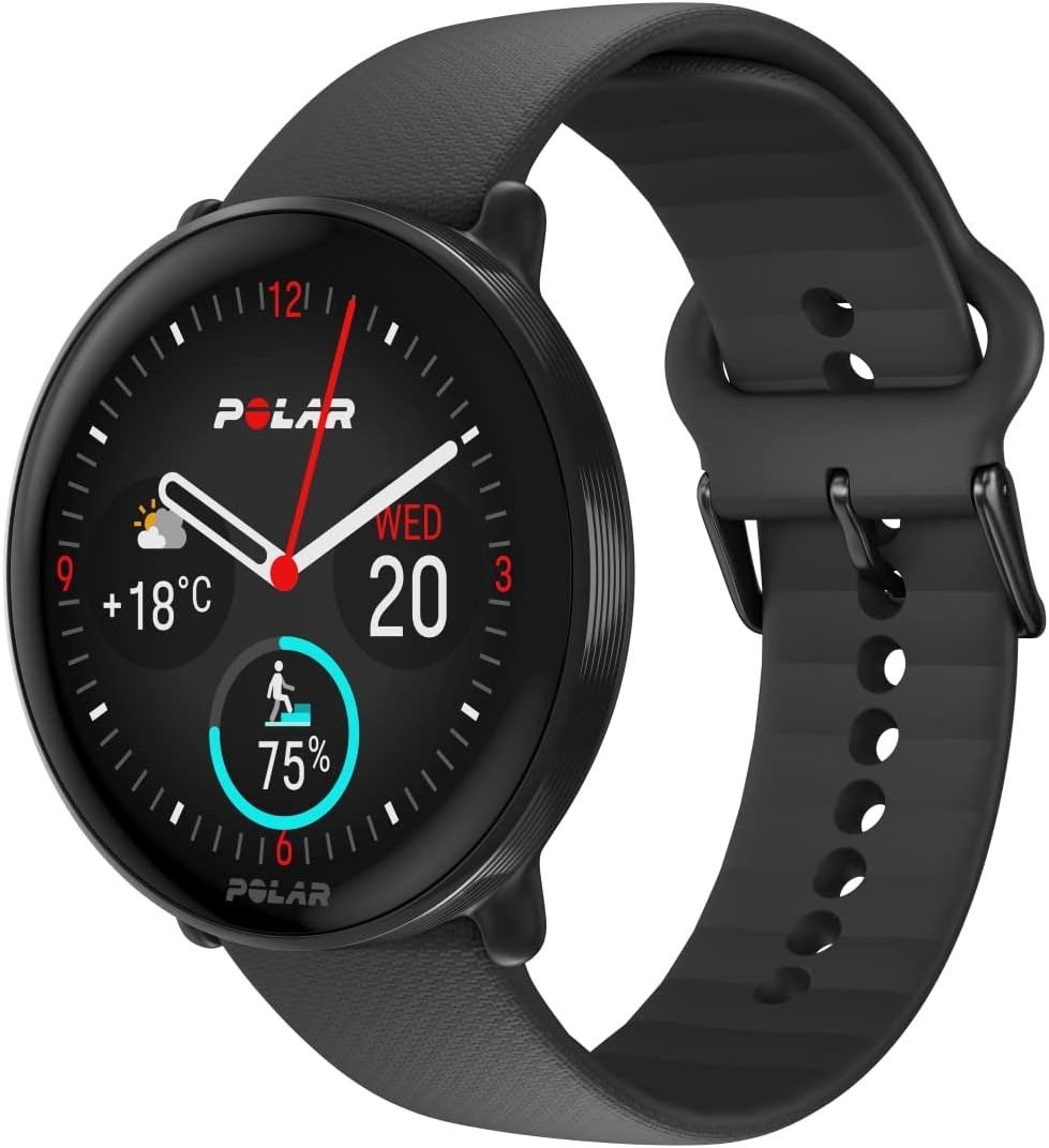 Polar Polar Ignite 3 - Fitness & Wellness GPS Smartwatch, Sleep Analysis, AMOLED Display, 24/7 Activity Tracker, Heart Rate, Personalized Workouts and Real-Time Voice Guidance, Night Black, S-L