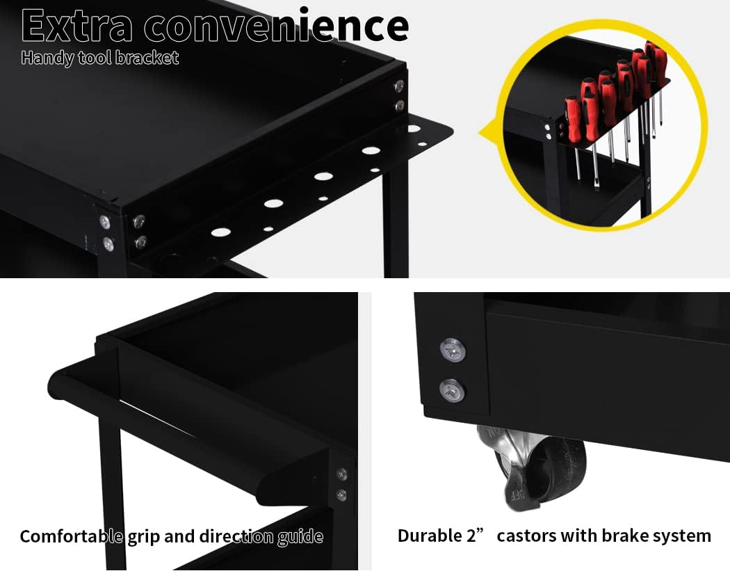 Traderight Tool Cart Trolley 3-Tier Toolbox Workshop Garage Storage Organiser, 150 Kg Capacity, Black image number 1