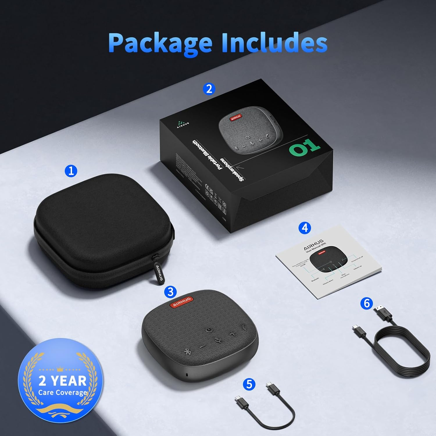 AIRHUG Bluetooth Speakerphone,Conference Speaker with Microphone,360&deg;Voice Pickup,Advanced Noise Reduction,Usb-C Plug & Play,Compatible with Zoom,Ms Team image number 5