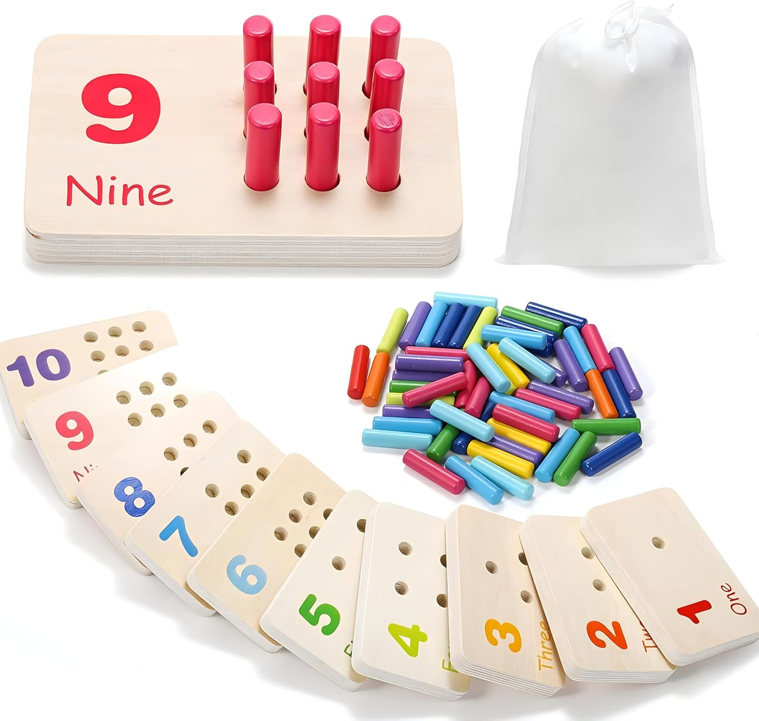 Wooden Counting Peg Board Kindergarten Math Manipulatives Number Counting Toys for Toddlers Learning Materials Montessori Educational Toys for 3 4 5 Year Old Boys Girls Gifts image number 5