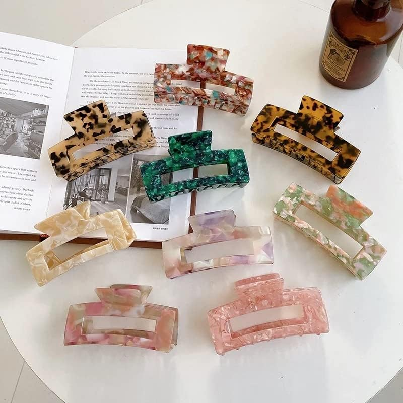 2PC Large Rectangular Hair Claw Clip for Thick Hair - Marble, Opal, Multicolour Design (Marble Pink & Dark Leopard) image number 6