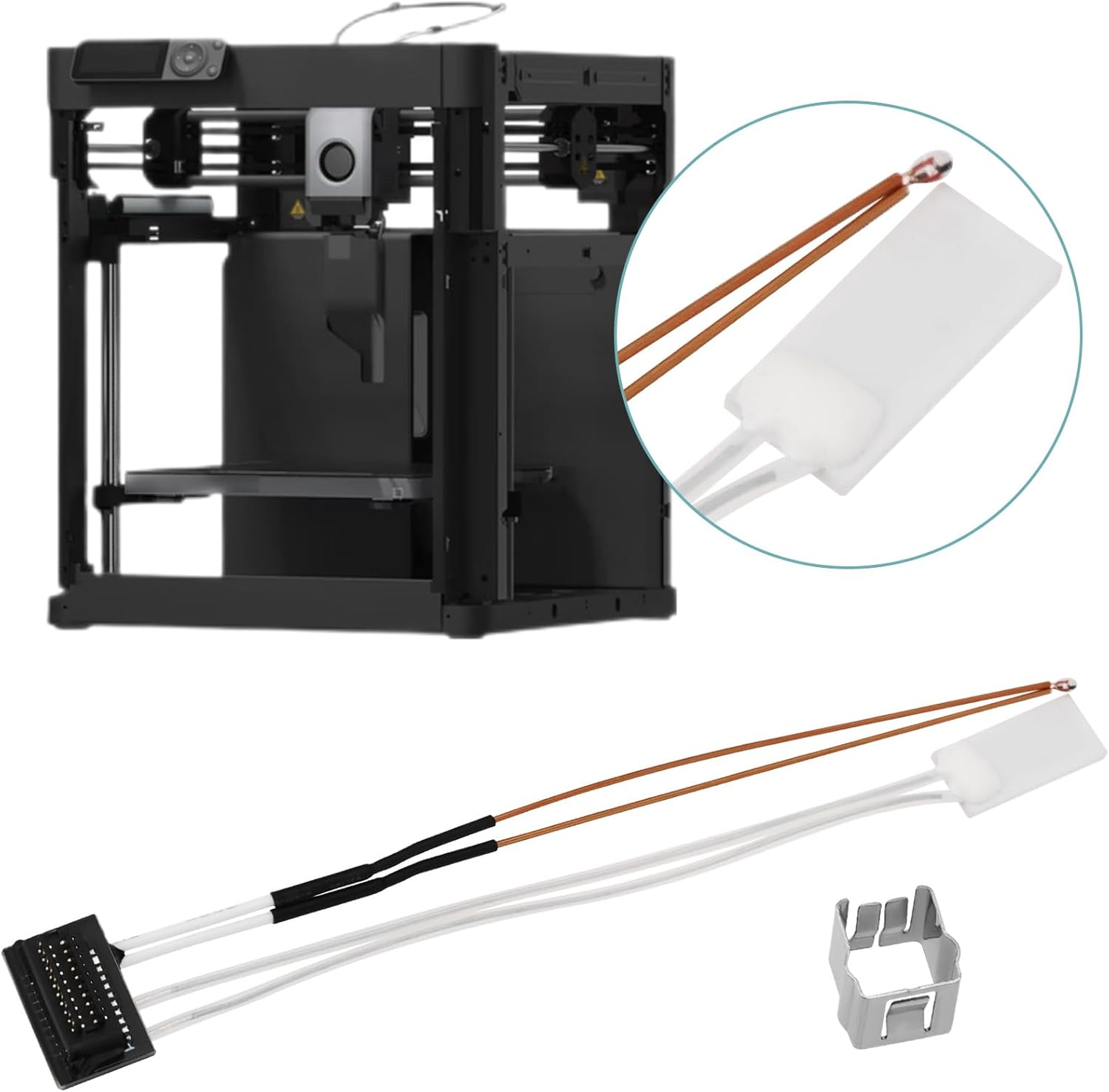 SING F LTD 2 Sets 3D Printer Ceramic Heater Thermistor with Fixing Clip 24V 48W Heating Tube Compatible with Bambu Lab P1P P1S 9.5Cm