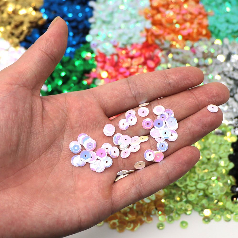 VAPKER 15 Colors 6Mm Loose Sequins Rainbow Cup Sequin Bulk Iridescent Spangles Craft Supplies Assorted Colors for DIY Arts Crafts Making(150Gram) image number 4