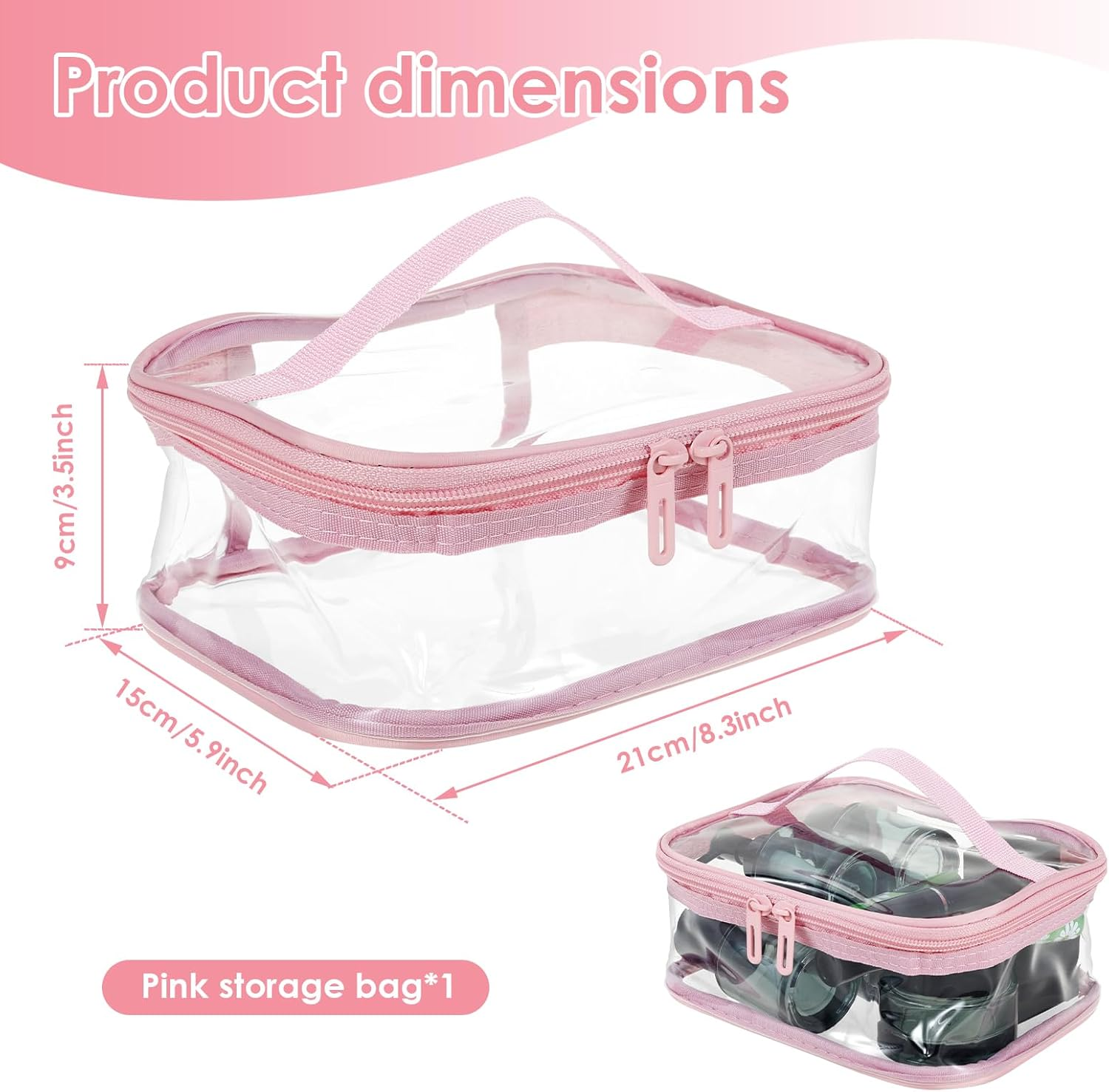 Makeup Bag Clear Toiletry Bag Travel Essentials Cosmetic Bag for Women Portable Traveling Carry on Airport Airline Compliant Bag (Pink) image number 4