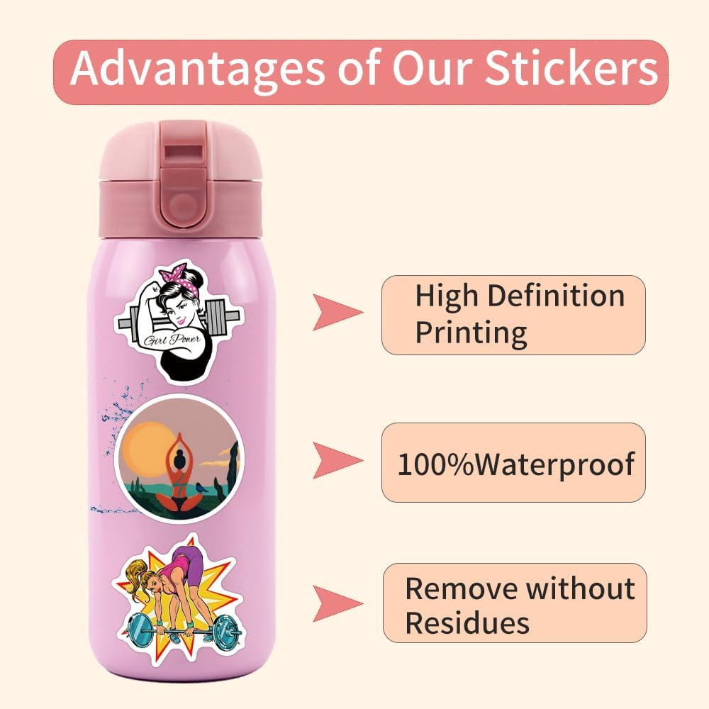 55PCS Fitness Motivational Stickers for Workout Gym Water Bottles Luggage, Eikecy Sports & Exercise Inspired Design Waterproof Vinyl Decals for Adults Men Women Cute Cartoon Sticker image number 6
