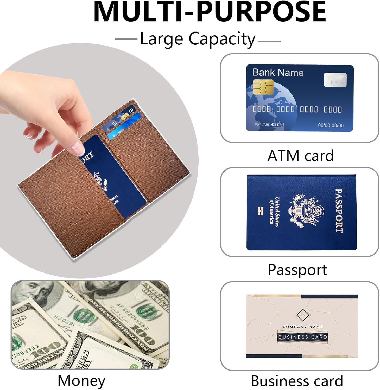 LELE LIFE 2 Pack Passport Holder Women, Passport Cover Case with Boarding Pass Slot and 3 Card Slots, World Map Travel Wallet Passport Book Holder, Style A, Design image number 4