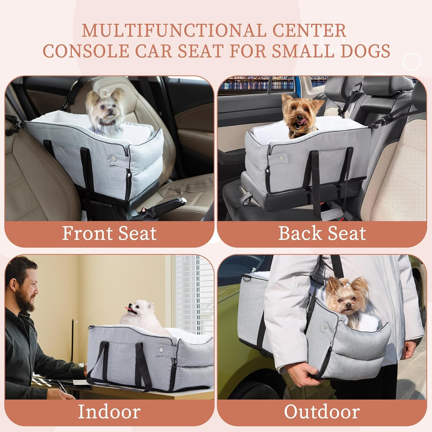 Center Console Dog Car Seat, Dog Car Seat for Small Dogs Cats under 12 Lbs, Dog Booster Car Seat with Safety Tethers, Washable Dog Car Bed, Dog Travel Bag with Fixed Straps, Fits Car, Travel image number 1