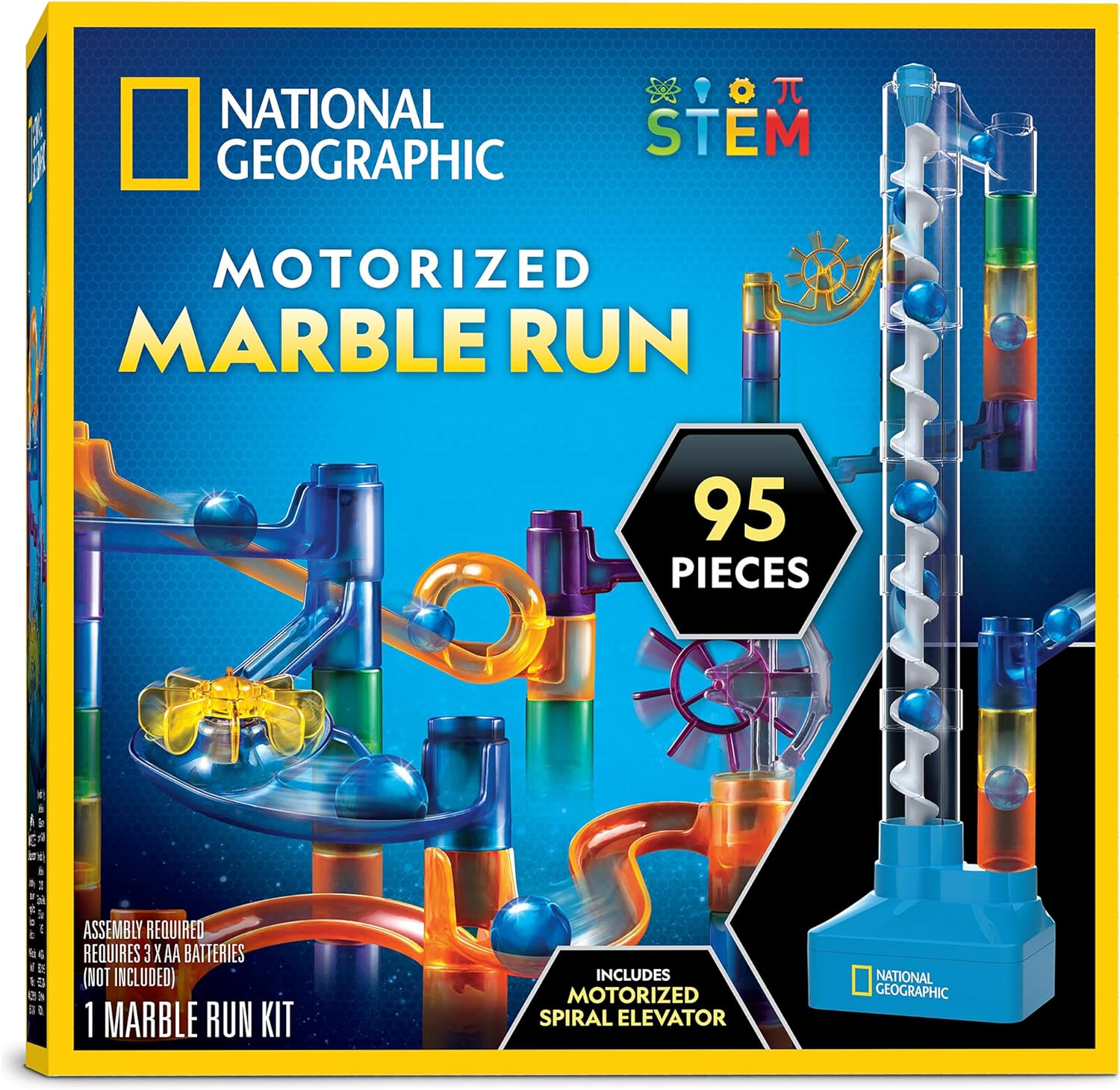 National Geographic Marble Run with Motorized Elevator - 95-Piece Marble Maze Kit with Motorized Spiral Lift, 20 Marbles, Storage Bag & More, Perpetual Motion Machine, Marble Game image number 3