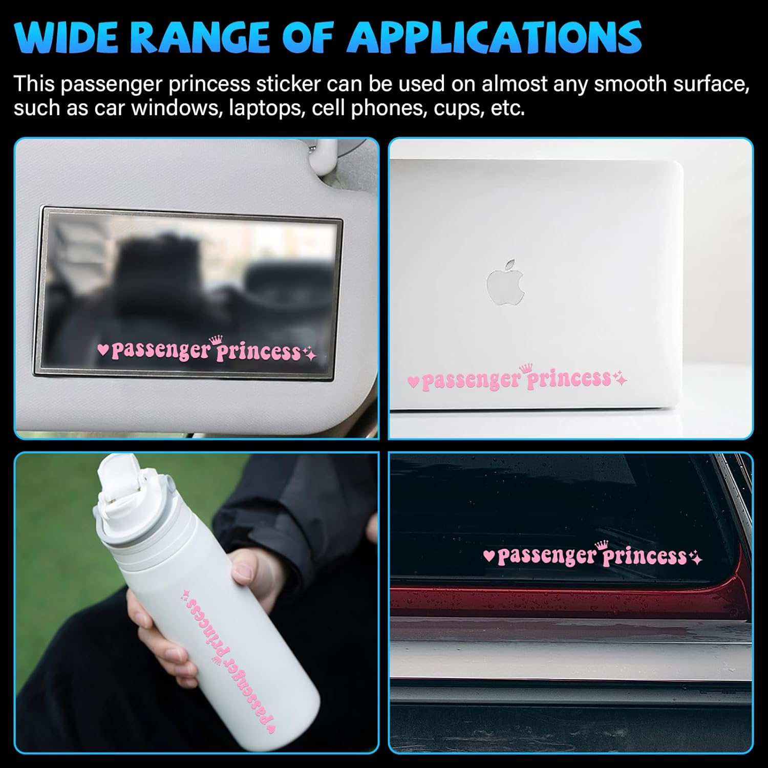 Kewucn Passenger Princess Sticker, 2 PCS Funny Girl Car Decoration Sticker for Window Rear View Mirror, Universal Cute Vinyl Letter Decals Car Accessories for Women Girls Cute Queen(6 Inch, Pink) image number 3