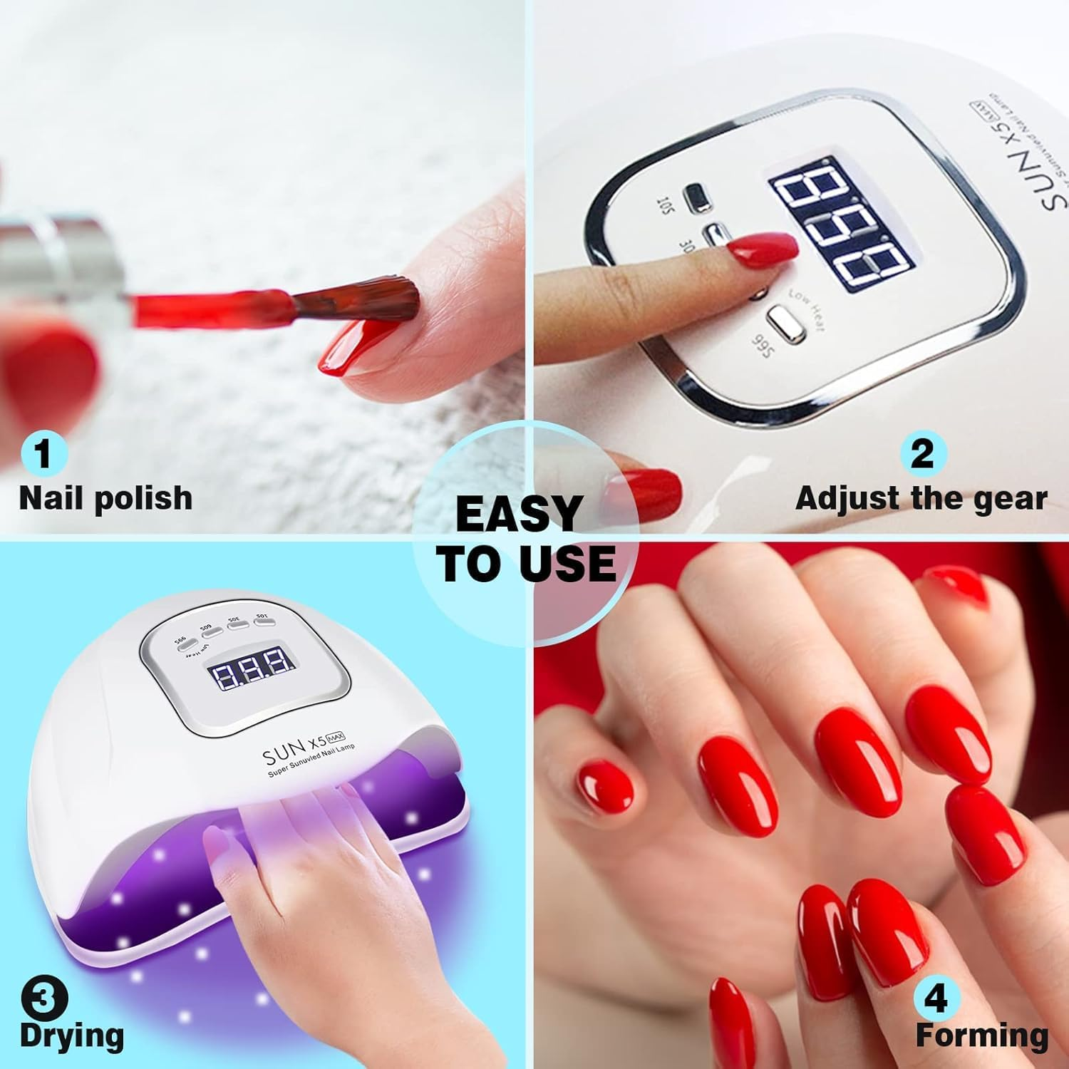 UV Nail Lamp, Professional 150W UV LED Nail Dryer for Gel Polish, Ultra Fast Gel Nail Dryer 45 LED UV Curing Lamp for Nail Curing & Gel Nail Dryer with 4 Timer Setting image number 5