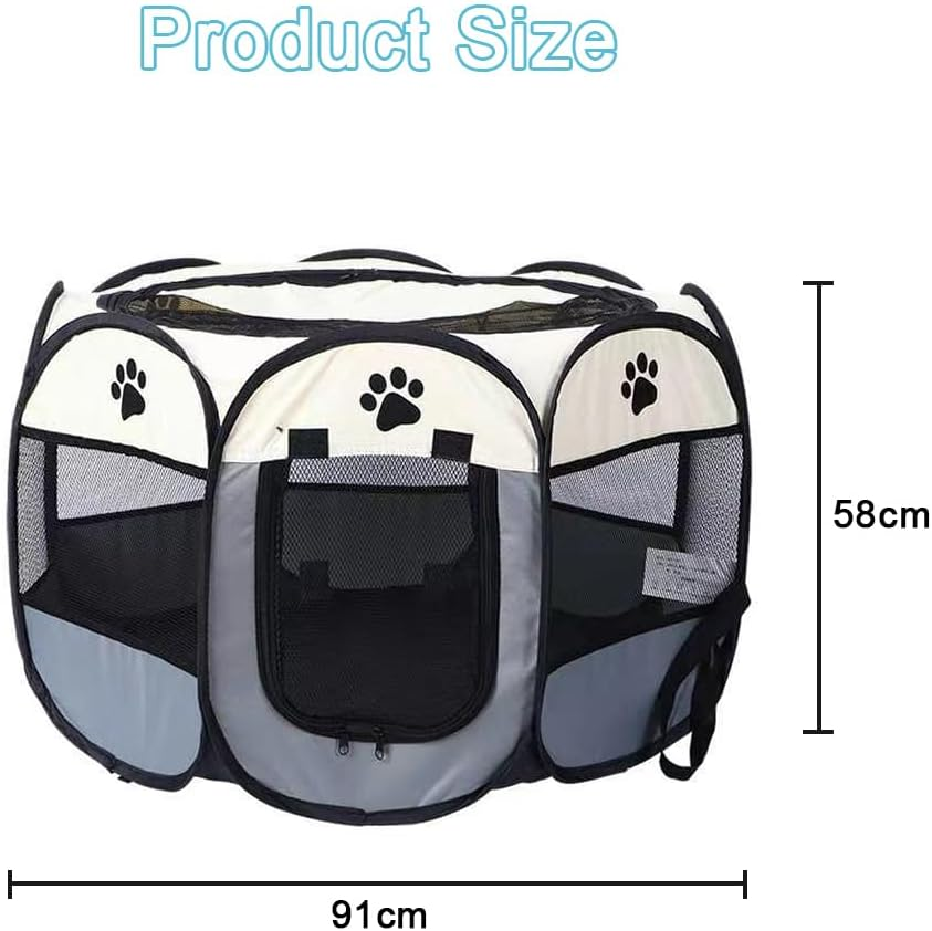 TOMVAES Dog Playpen, Oxford Fabric Dog Fence Octagon Dog Crate PVC Pipe Frame Breathable Mesh Double Openings Removable Zipper Top and Bottom,Grey